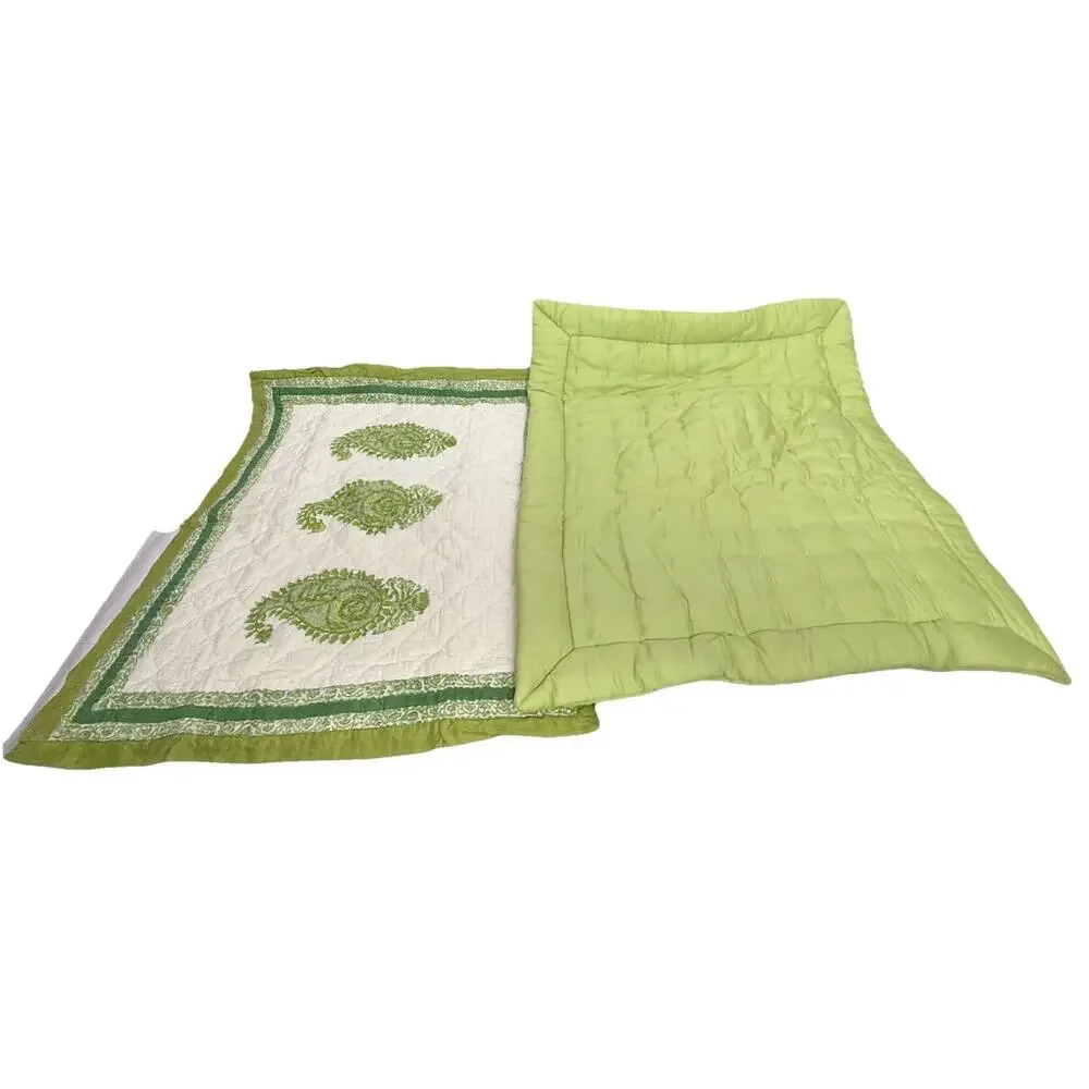 2 Vintage Pottery Barn Quilted Standard Shams Green White Floral Vine
